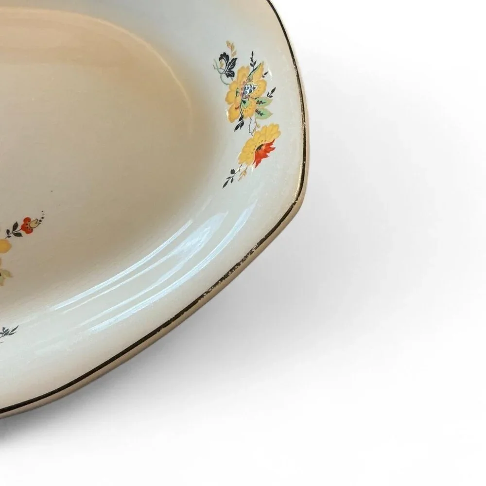 Vintage Homer Laughlin yellow floral oval serving‎ plate platter
